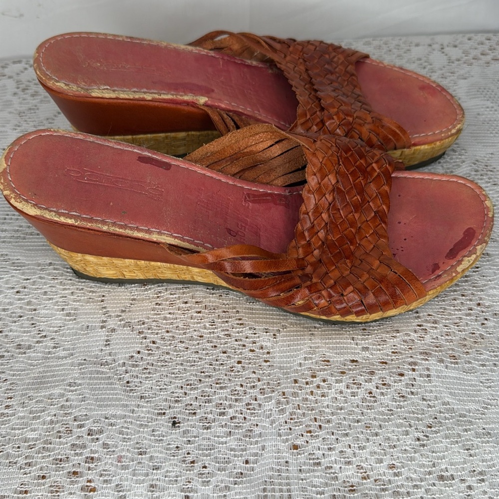 Pokana braided leather slip on open toe wedges sandals sz 7 - Picture 2 of 7